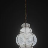 Amazing large Venetian lantern in Murano reticello glass, 1940s