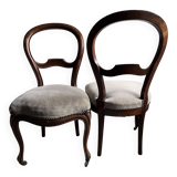 2 Antique Louis Philippe Style Chairs Covered in Plain Grey Velvet