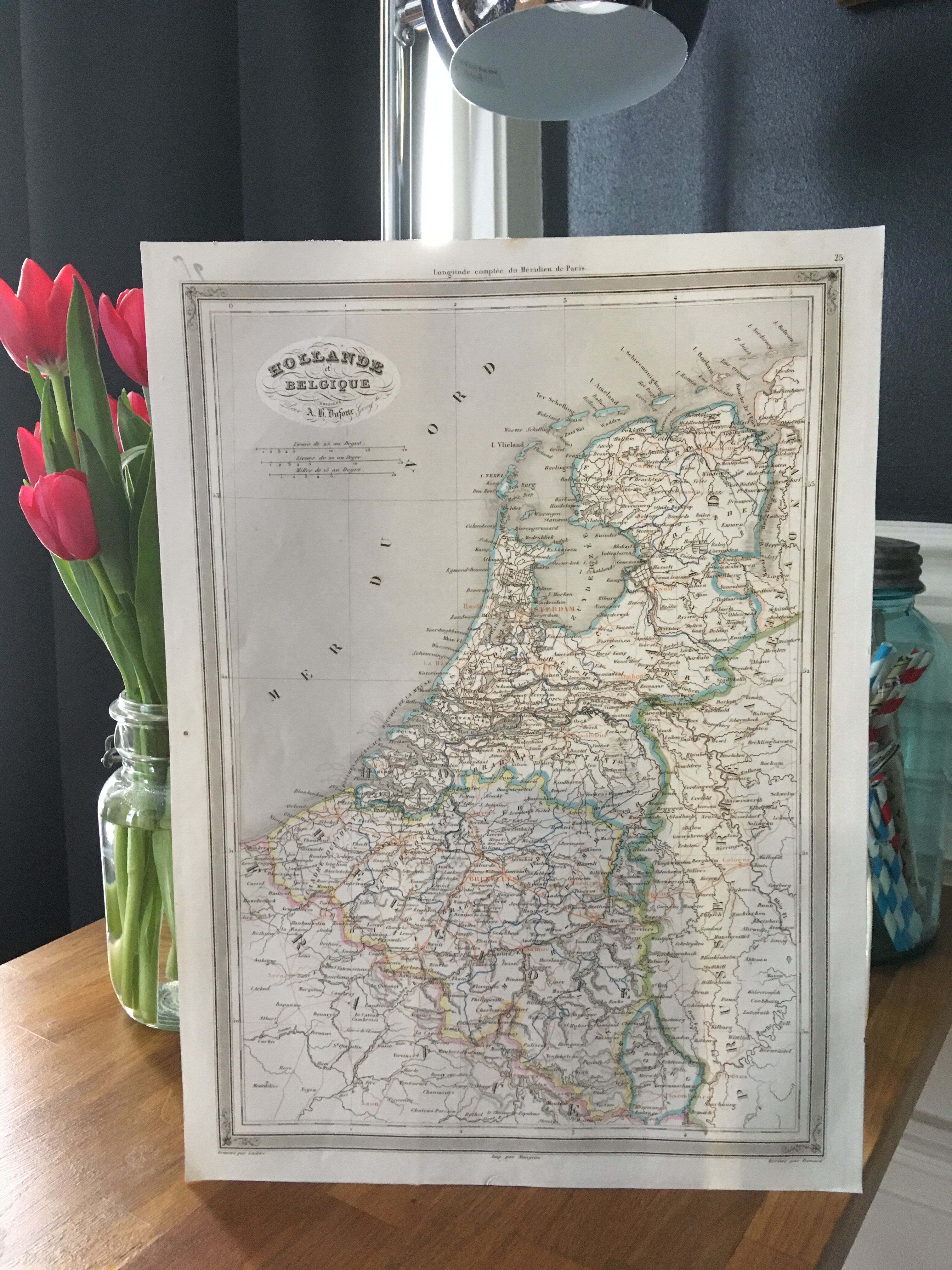Geographic map 19th numbered Holland and Belgium