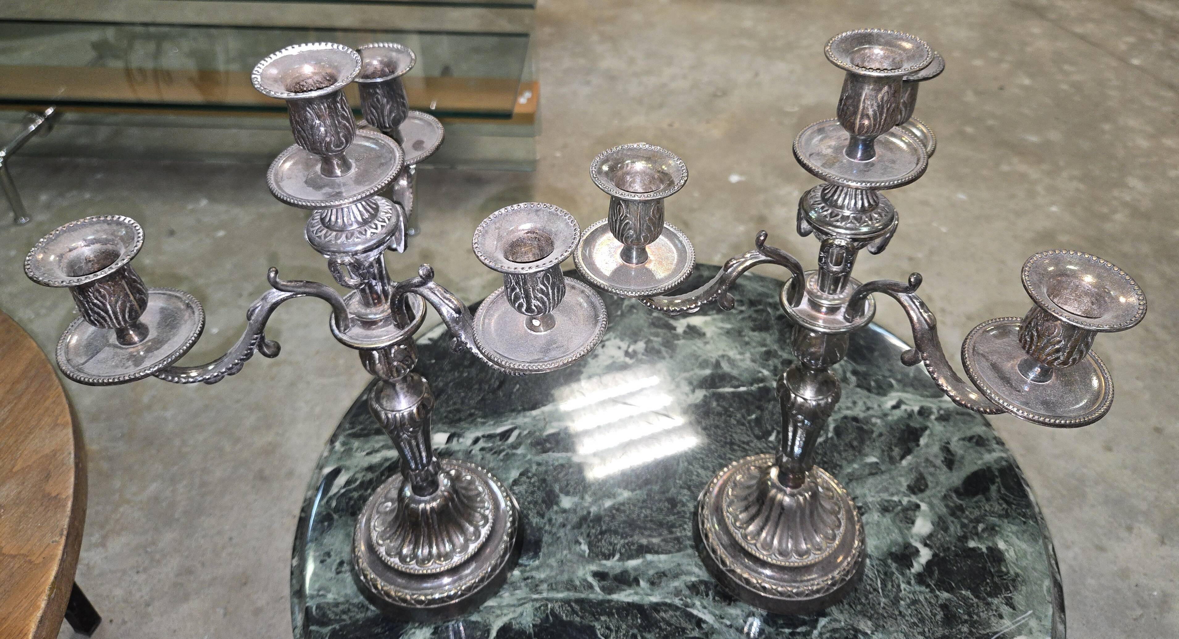 Pair of silver-plated candelabra – Louis XVI style –