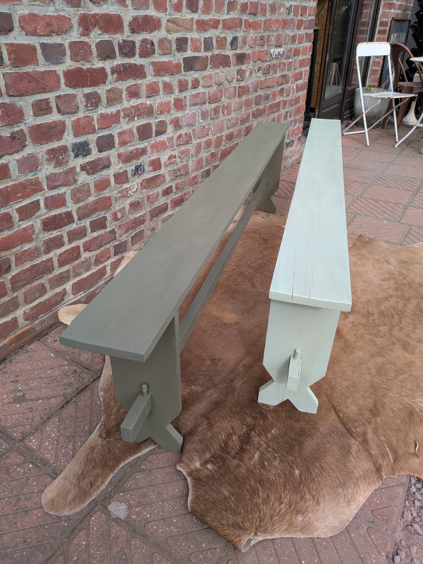 Pair of patinated benches