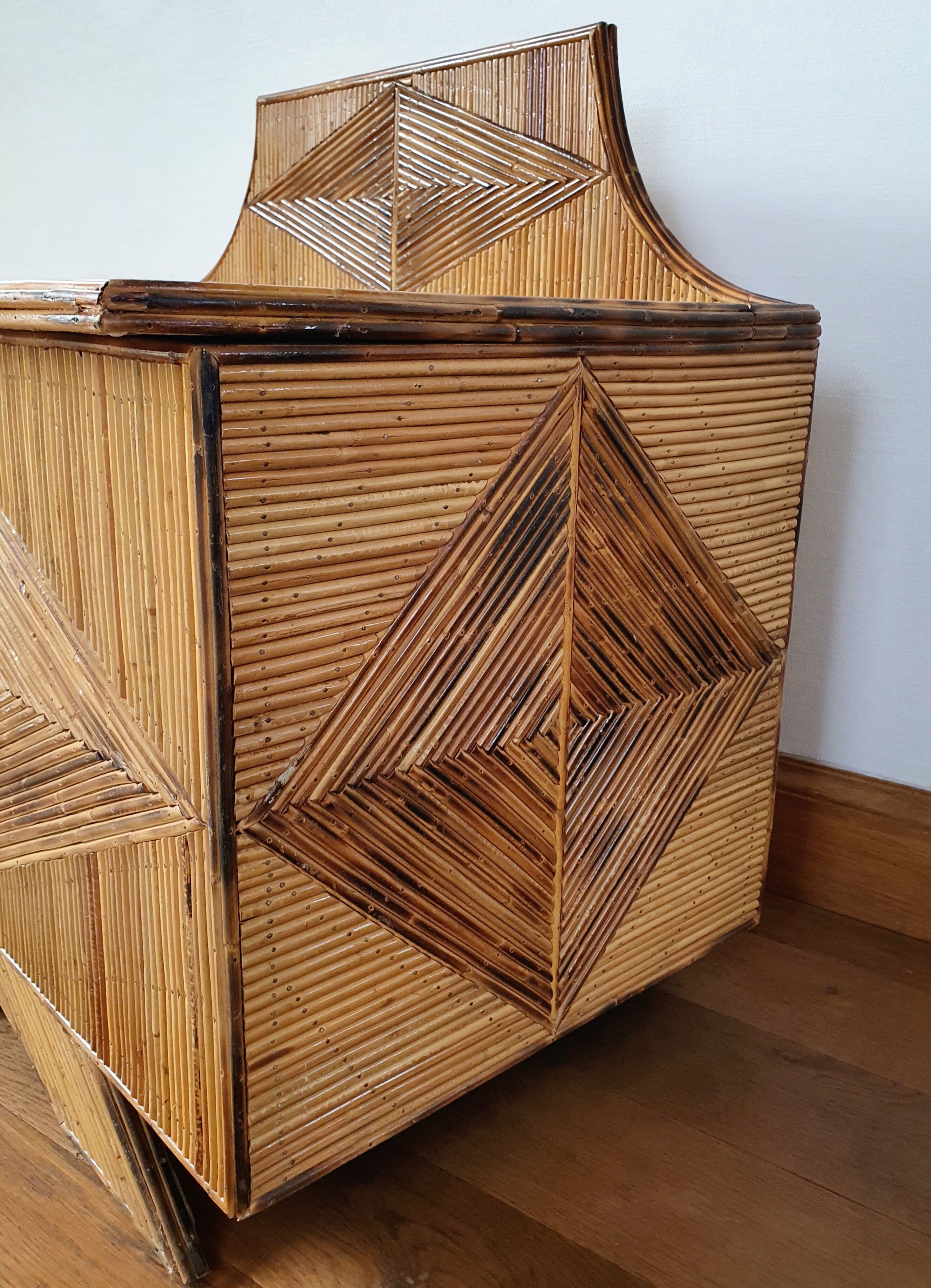 Rattan marquetry chest