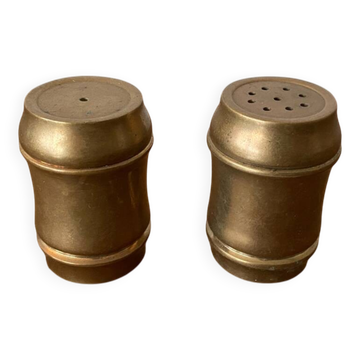 Antique Vintage Brass Salt Pepper Shaker Set