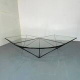 Table Basse Moderniste Furtive en Acier et Verre, Italie, années 1980