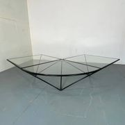 Table Basse Moderniste Furtive en Acier et Verre, Italie, années 1980