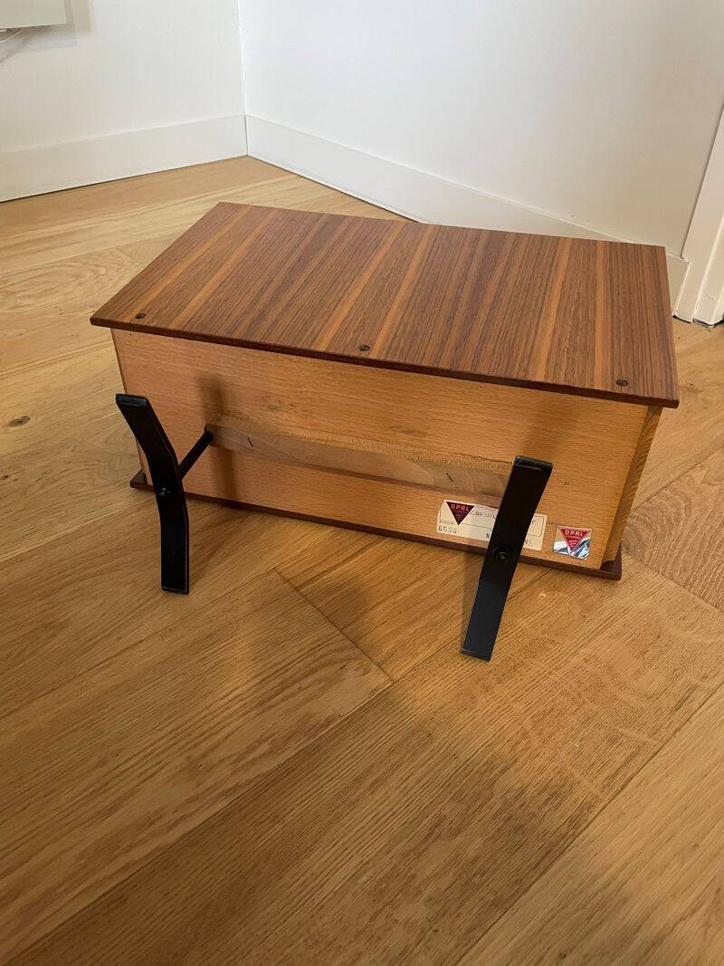 Vintage walnut and black OPAL magazine/vinyl rack