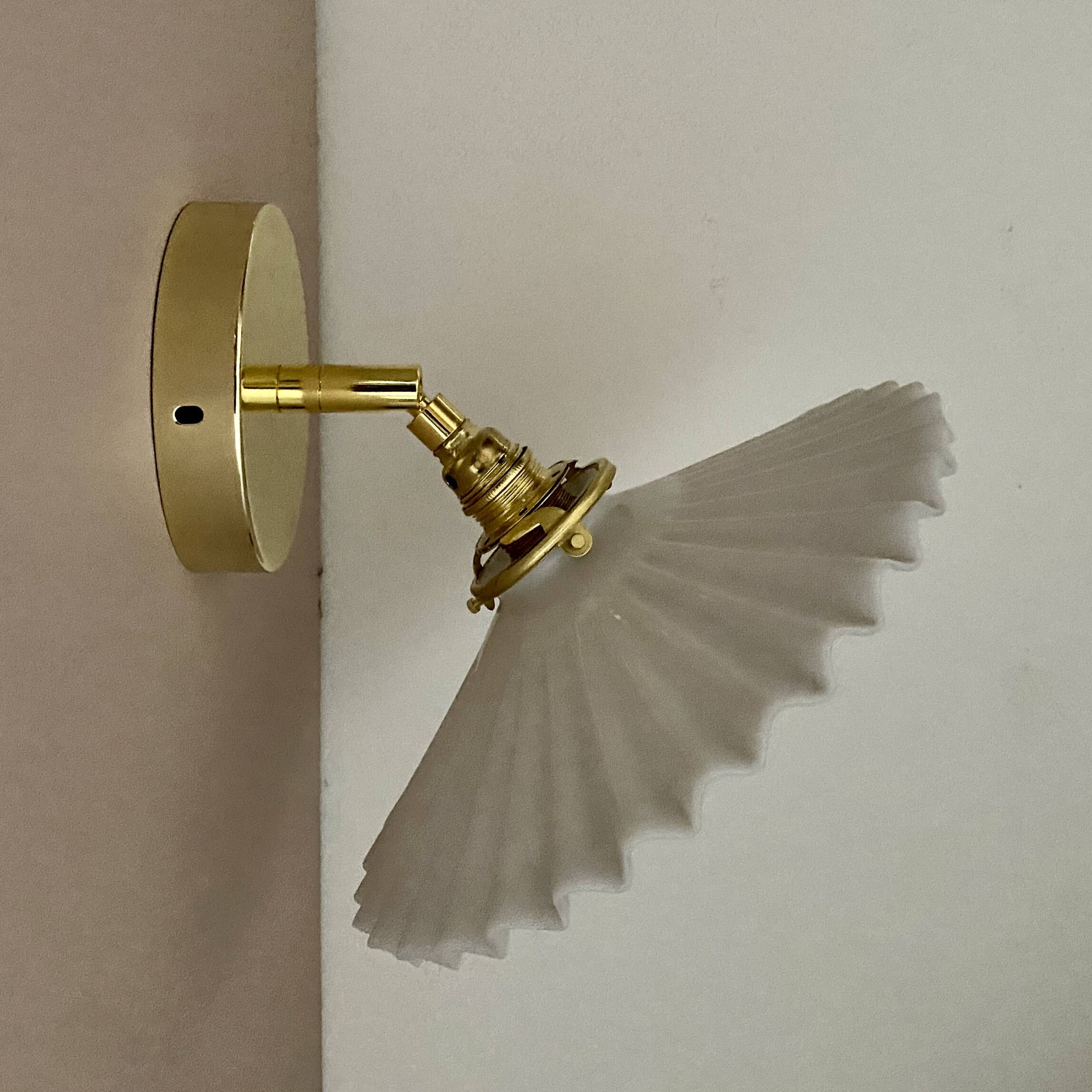 Vintage lampshade wall light in white opaline