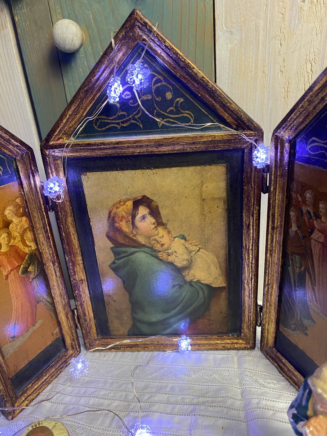 Vintage wooden religious triptych