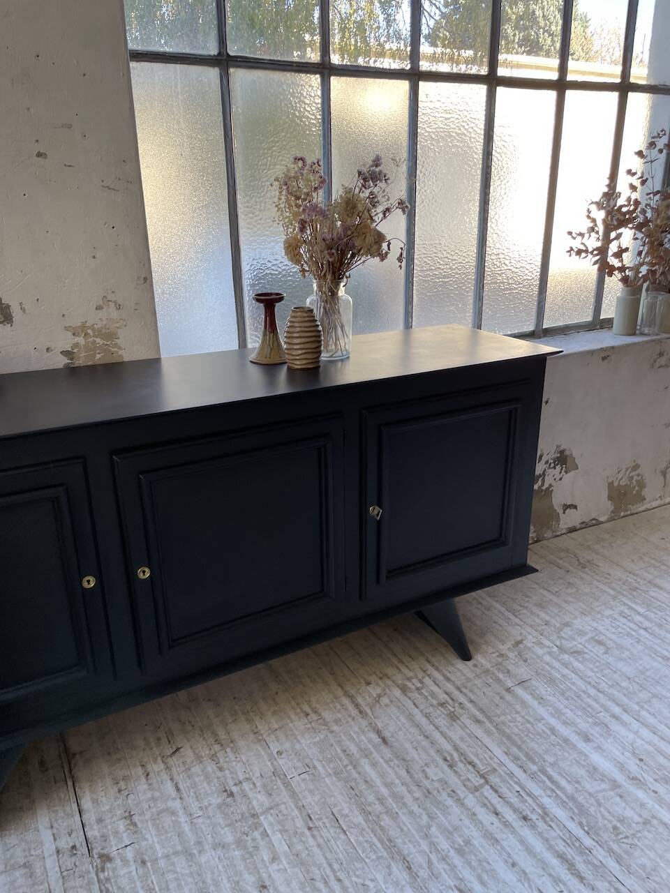 60s brutalist black sideboard