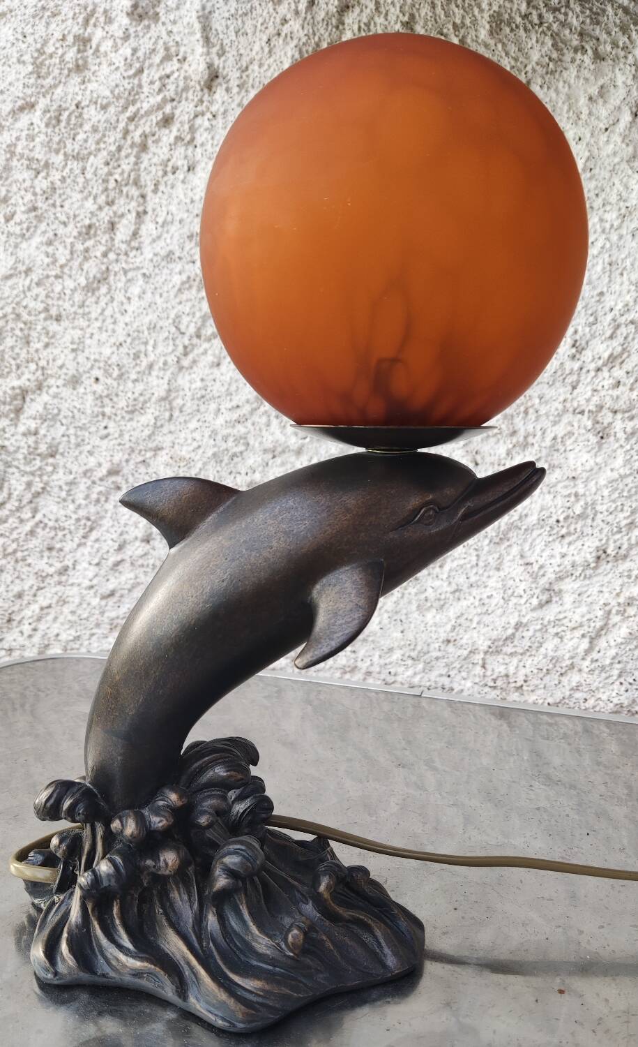 Dolphin night light globe orange glass paste