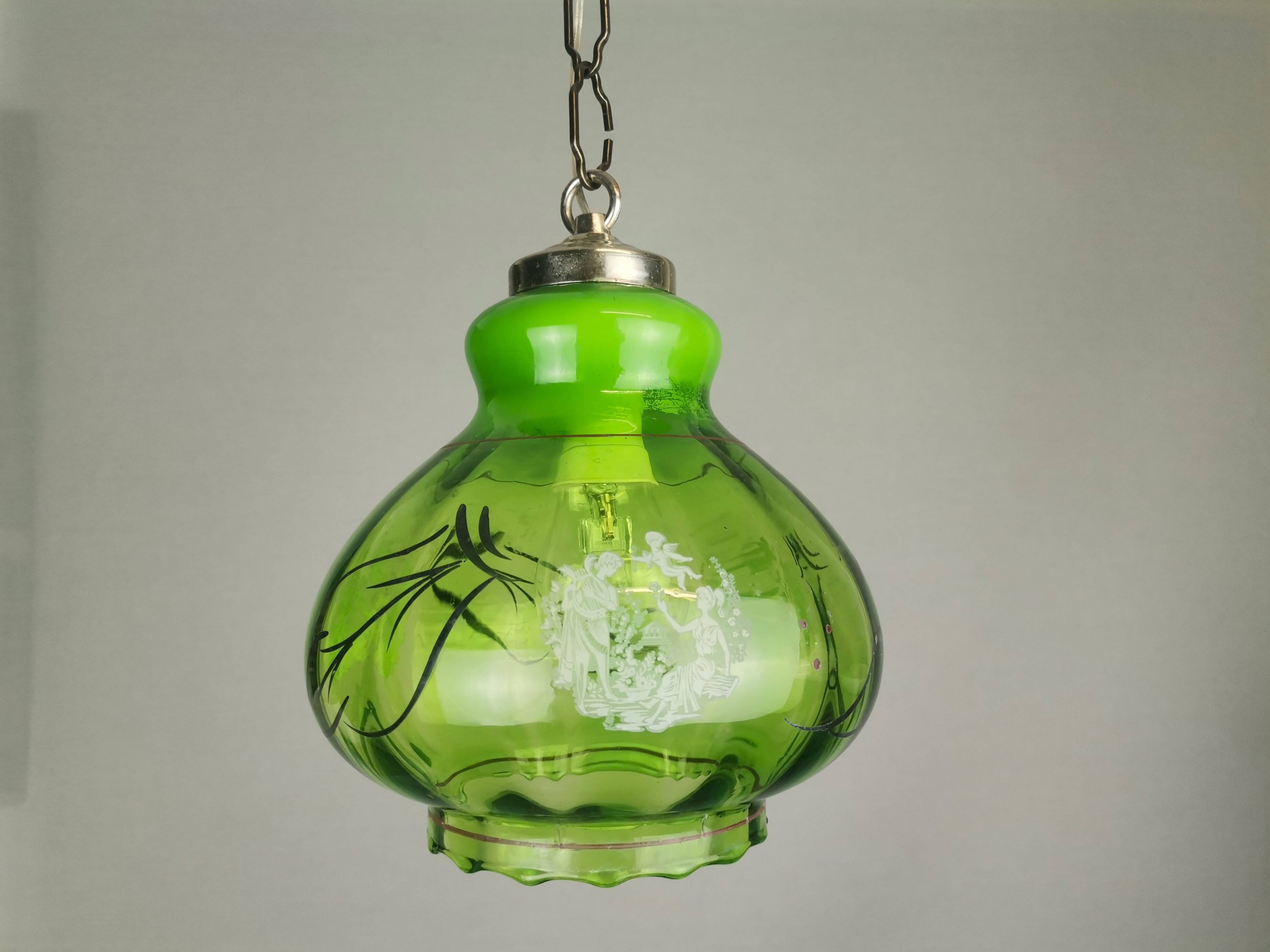 Green glass farmhouse hanging lamp