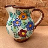 Antique cerart monaco ceramic pitcher chiseled flower decor 70's vintage