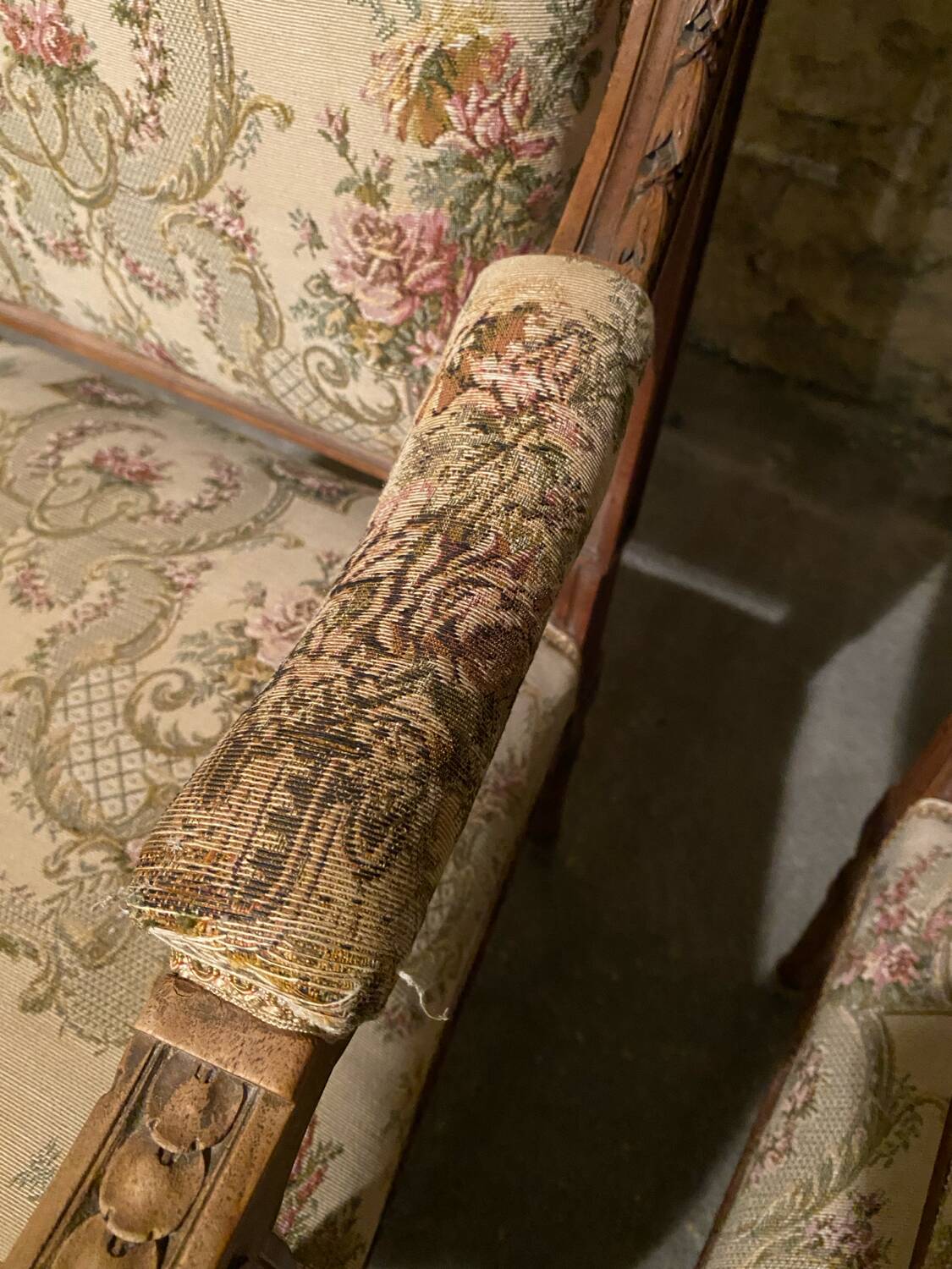 Pair of antique carved wooden armchairs