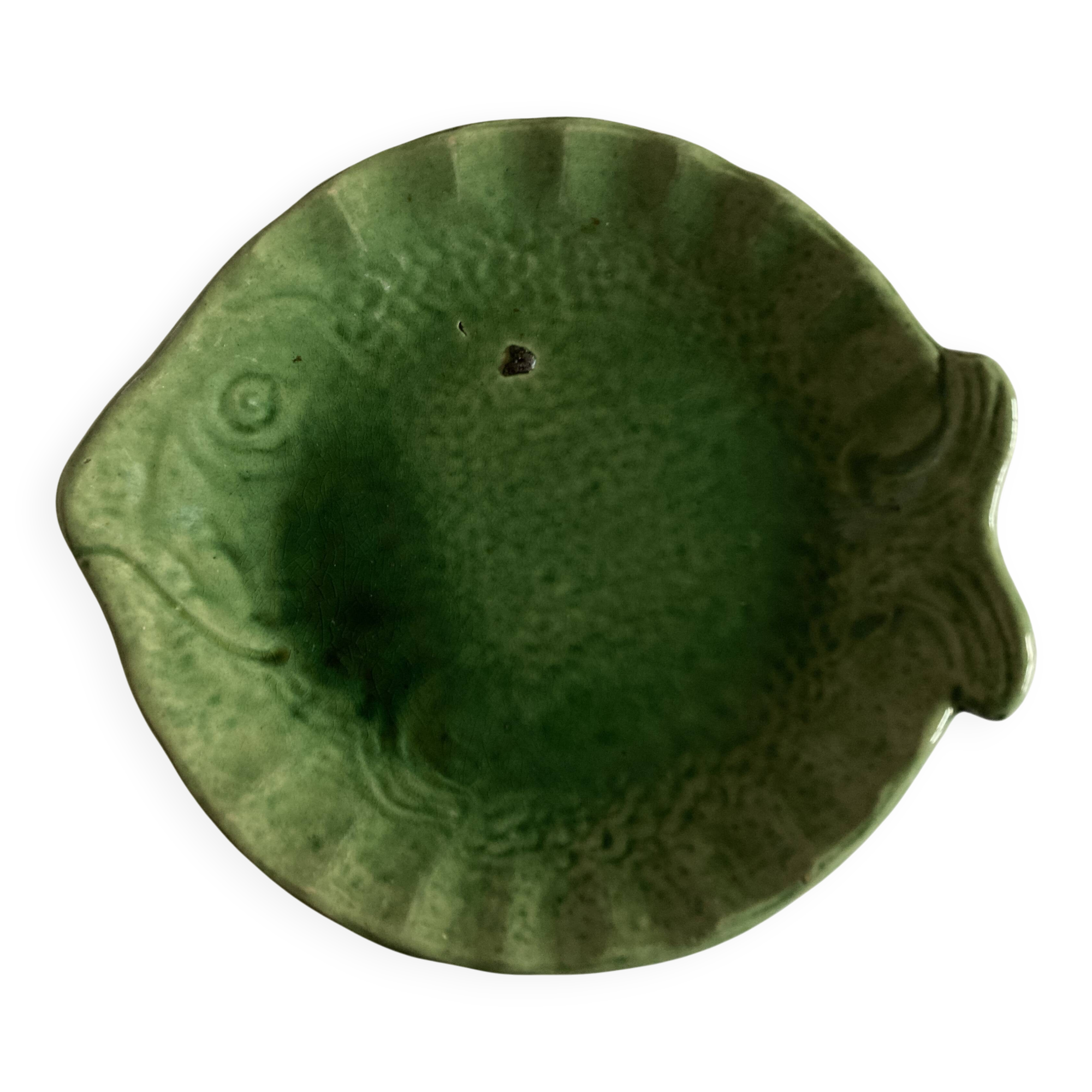 Aegitna deep dish in green glazed earthenware Fish Vallauris 1960