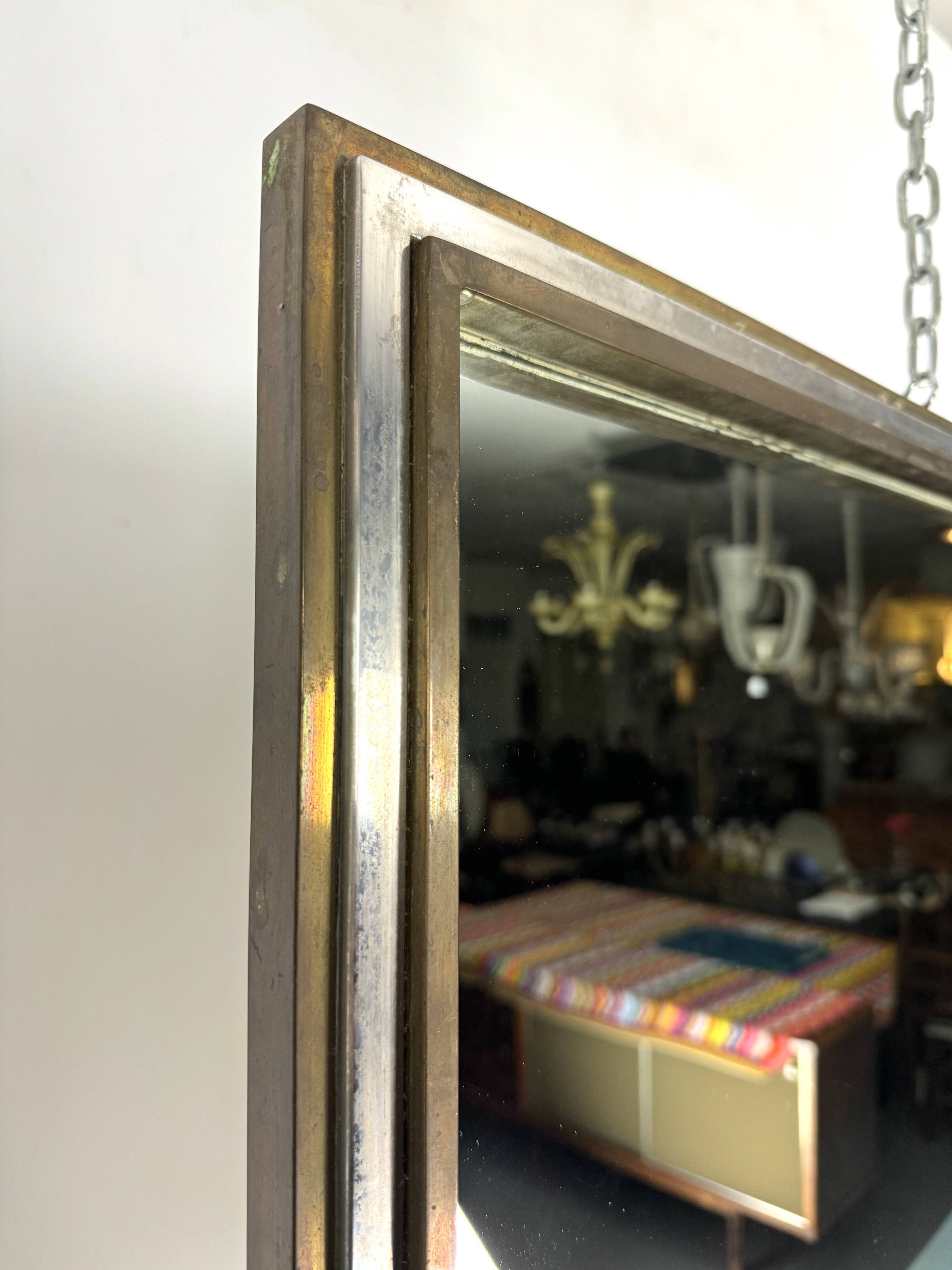 Romeo Rega, vintage mirror with double brass frame and chrome. Italy 1970s