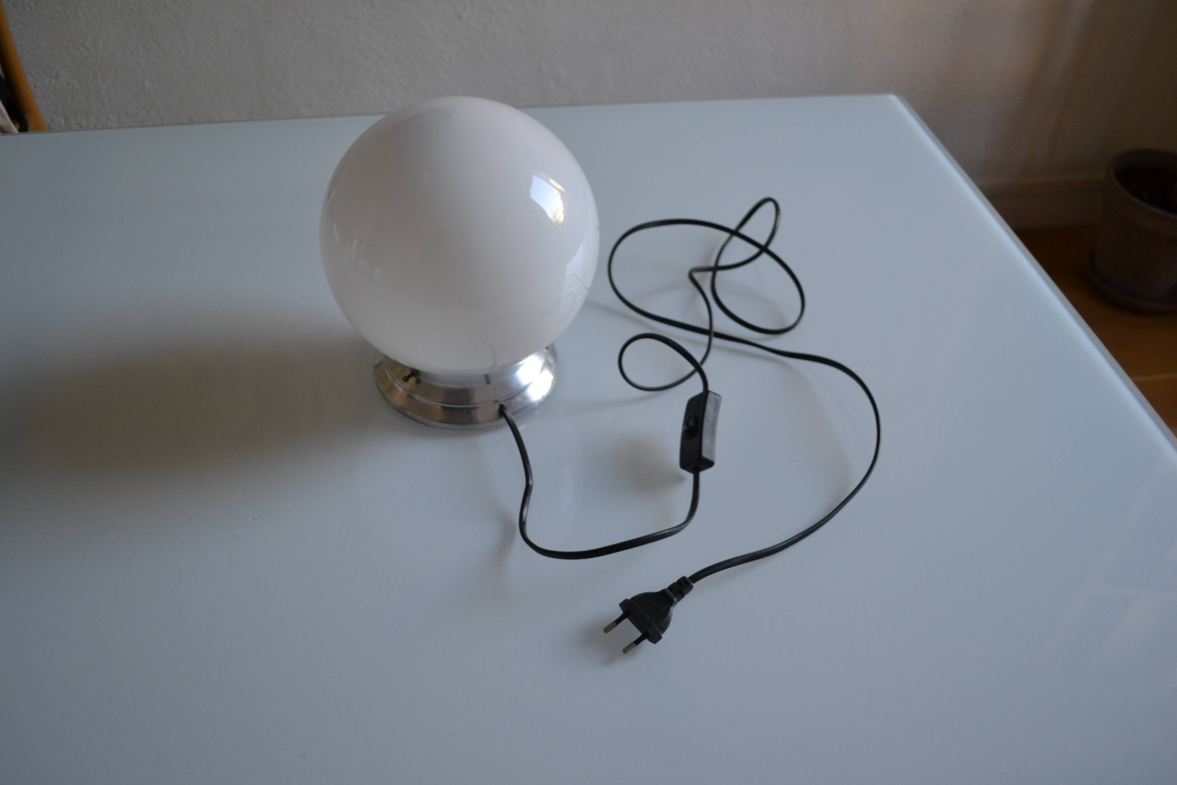 Art Deco table lamp with white opaline glass globe