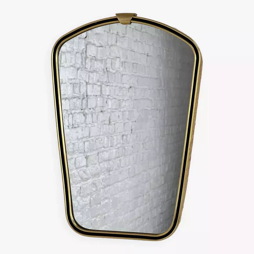 Rear view mirror and free form from the 60s brass frame highlighted with black