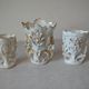 Set of 3 old small wedding communion baptism vases in white gold porcelain