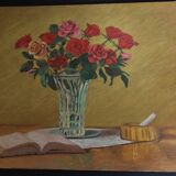 Oil on cardboard table bouquet of flowers
