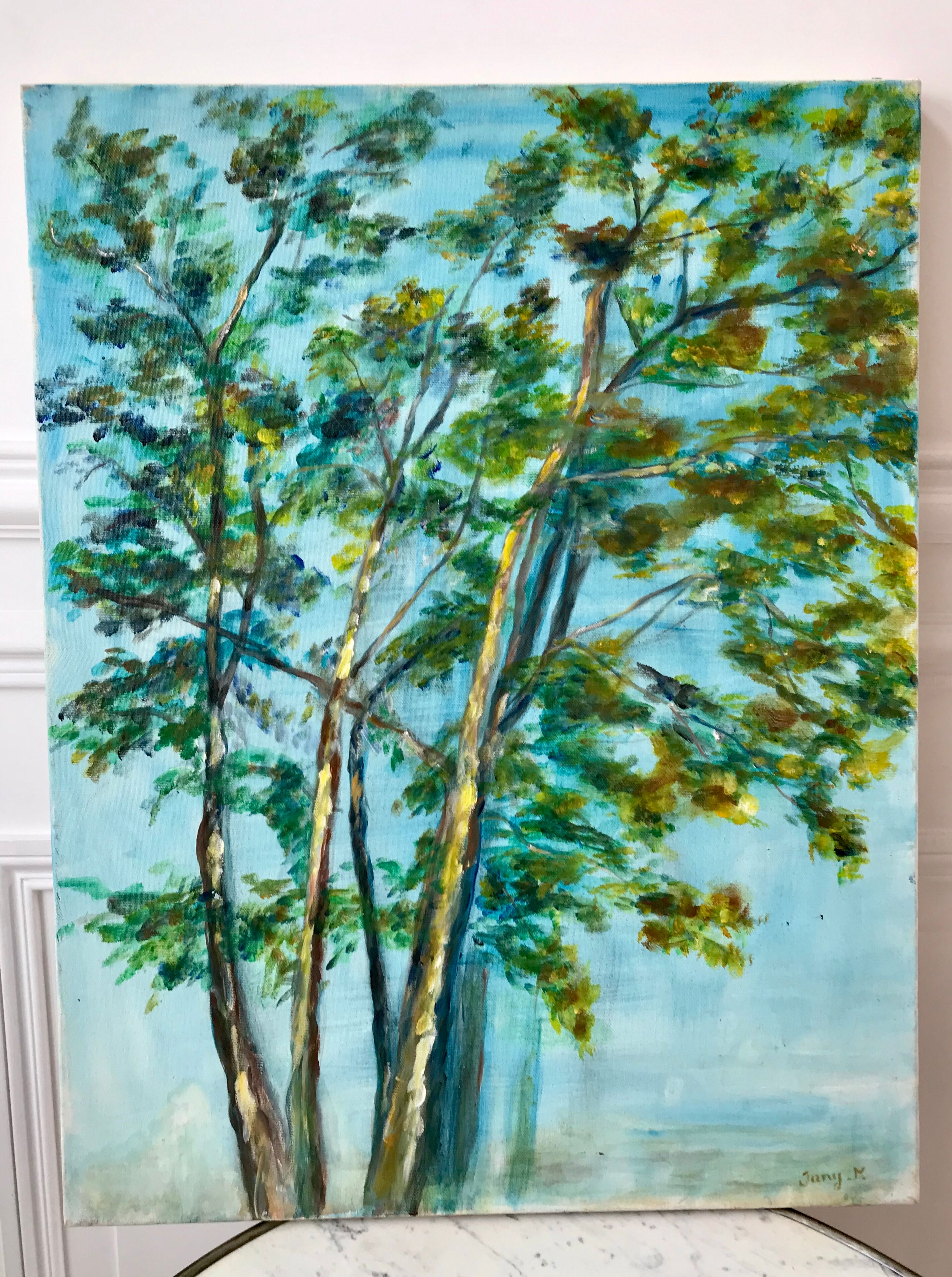Tableau huile sur toile paysage arbre signé vintage