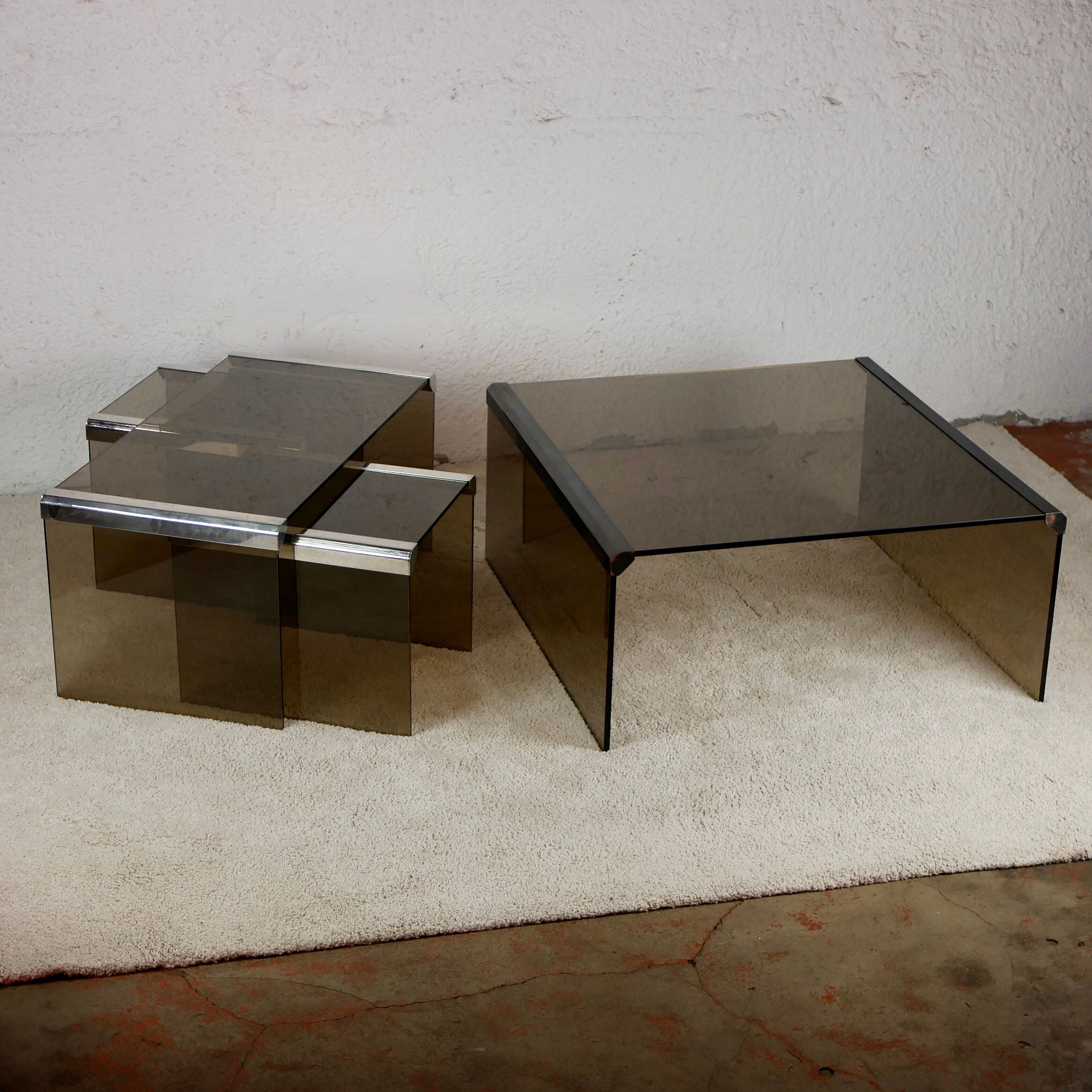 Nesting tables smoked glass by Gallotti & Radice
