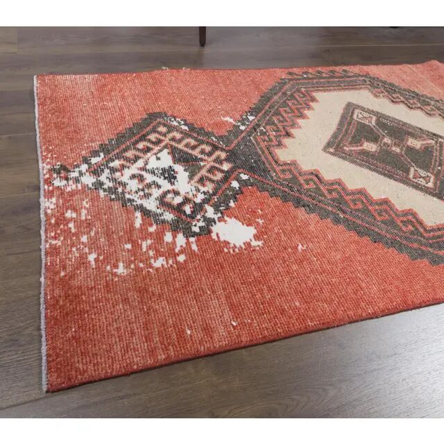 Vintage Turkish Hand-Knotted Red Runner Rug 83x380