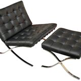 Barcelona armchair with ottoman design Mies Van der Rohe edition Walter Knoll 1980s, Set of 2