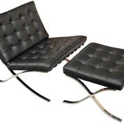 Barcelona armchair with ottoman design Mies Van der Rohe edition Walter Knoll 1980s, Set of 2