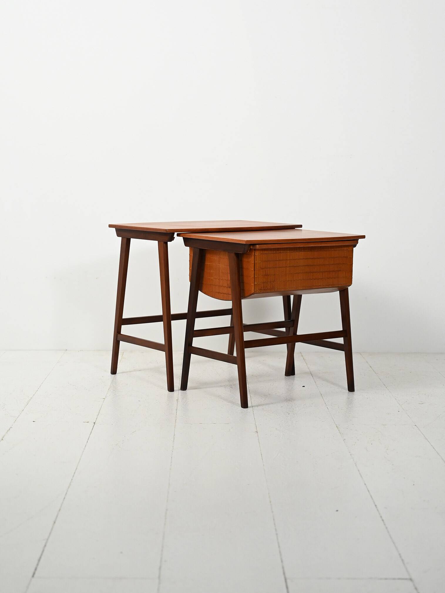 Pair of Scandinavian Nesting Coffee Tables with Yarn Box