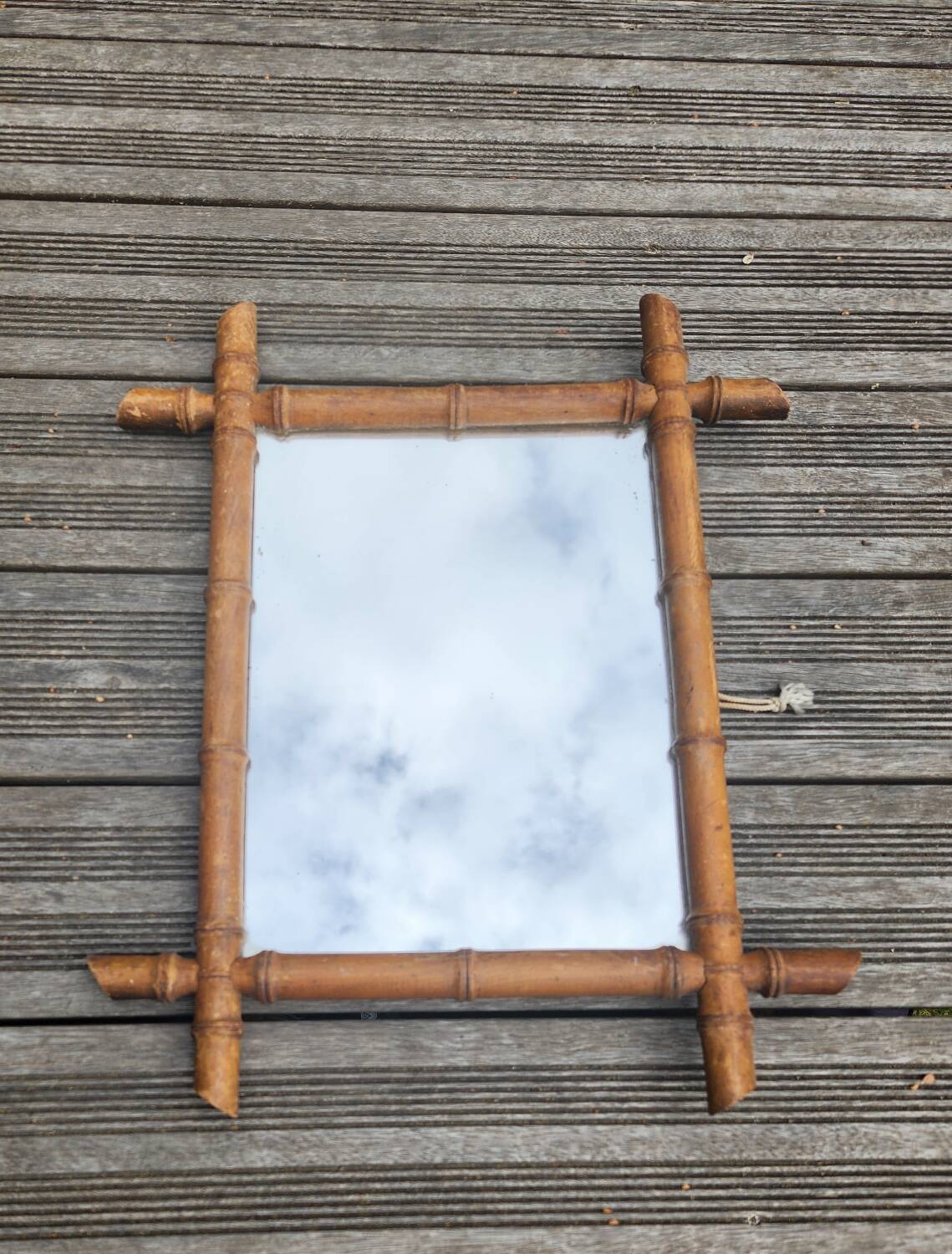 Antique turned wooden mirror