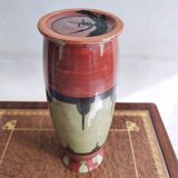 Vintage 70s green and black brown ceramic vase