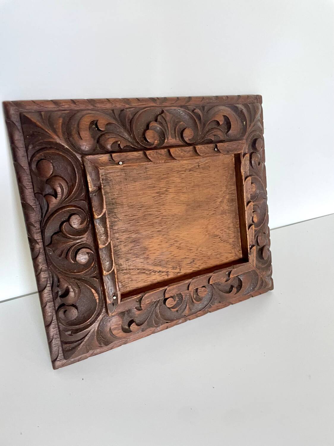 Antique handcarved frame Cedarwood 21.5 cm x 19 cm