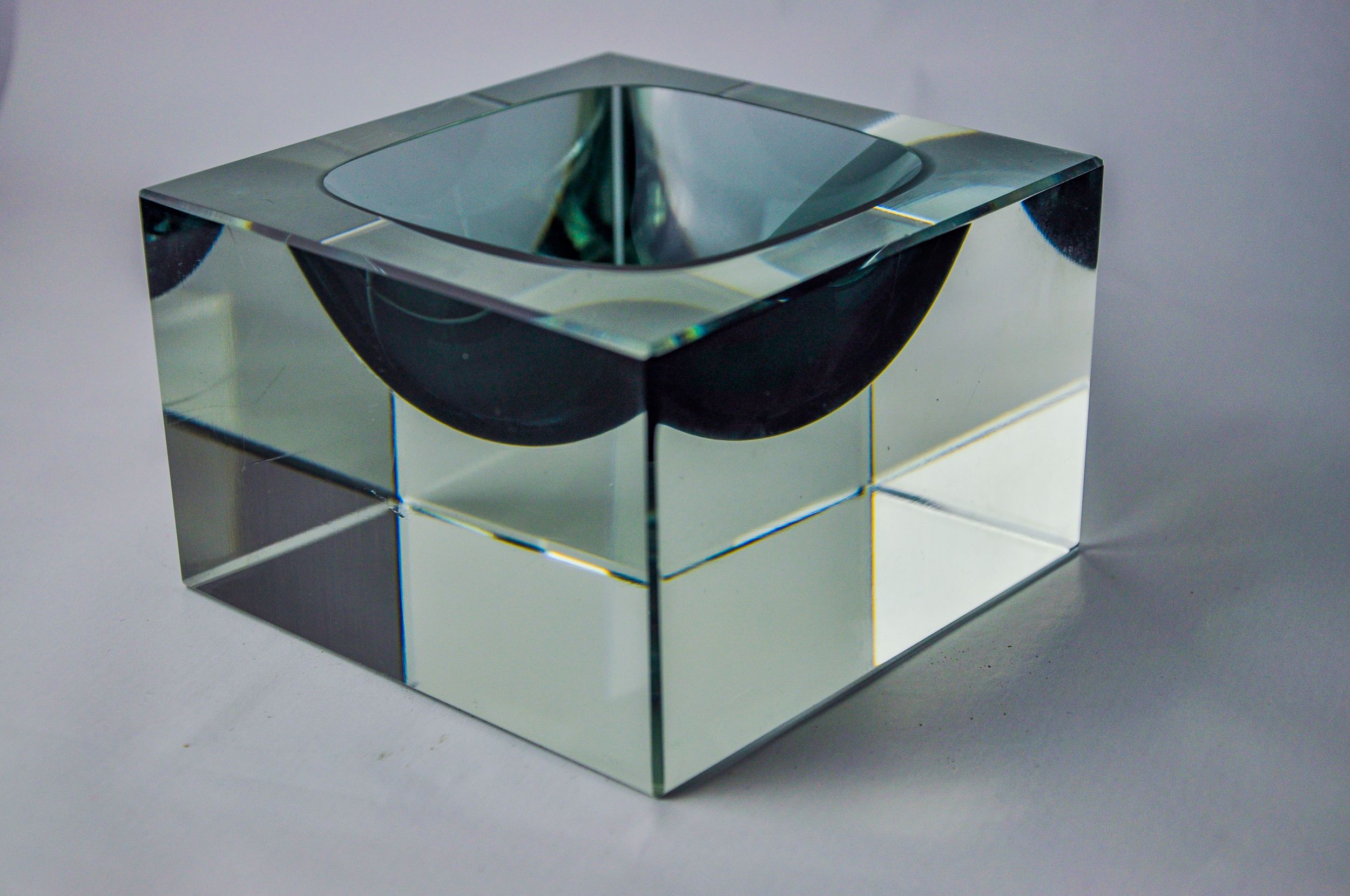 Ashtray Sommerso cubic gray by Seguso, Murano, Italy, 1970