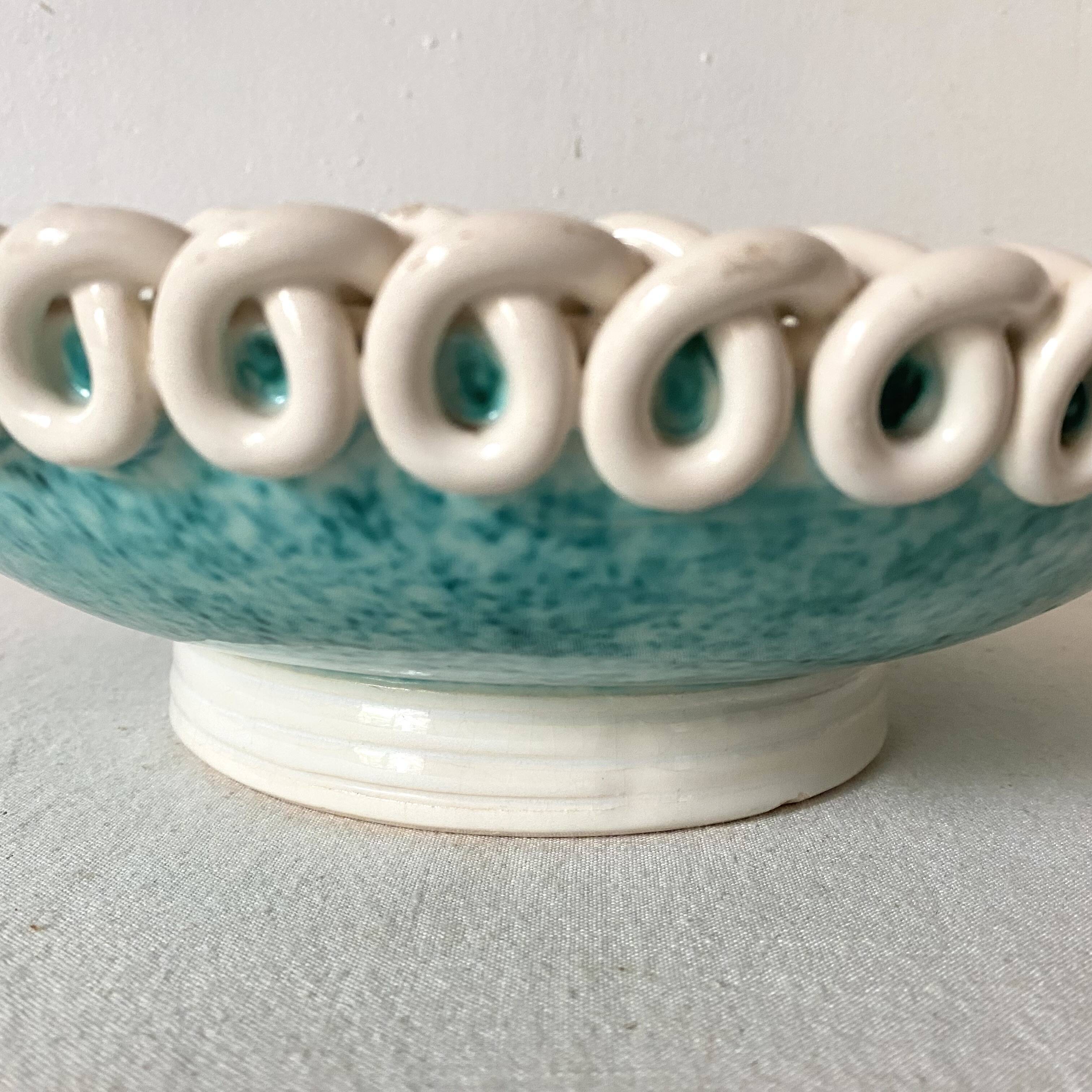Sainte Radegonde turquoise ceramic dish from the 50s