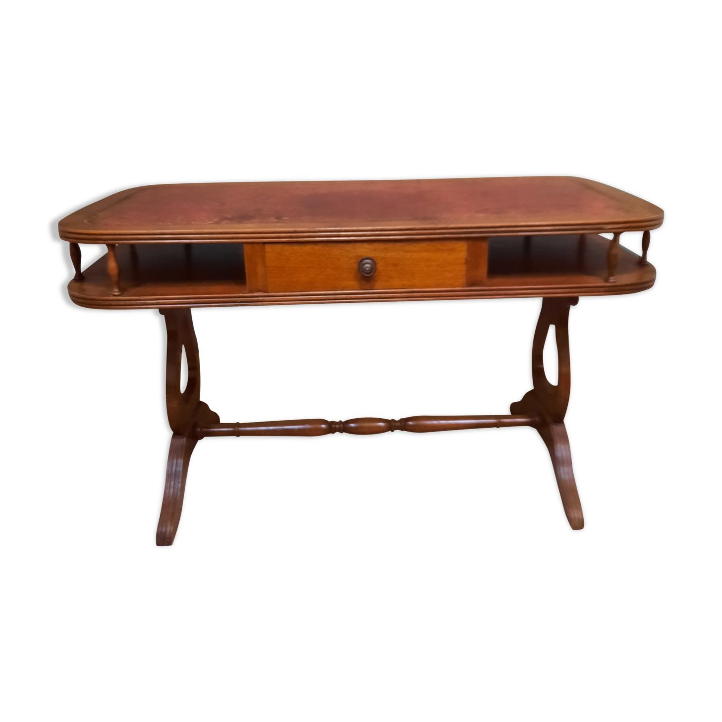 English coffee table dessu leather to a puller