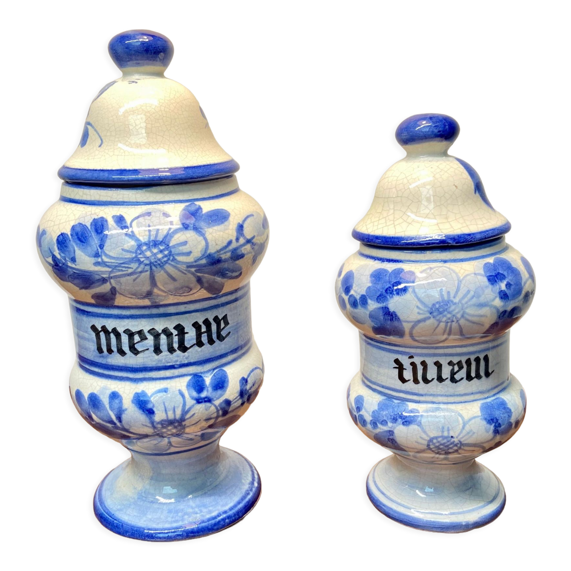 Ensemble de 2 pots d'apothicaire en faïence