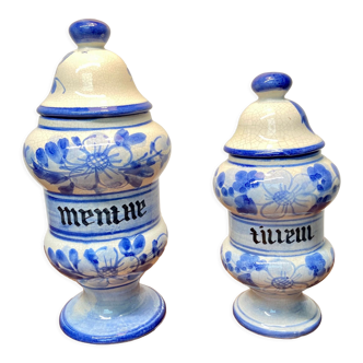 Set of 2 earthenware apothecary pots