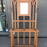 Large clothing rack/bistro mirror coat rack in oak - France 1950