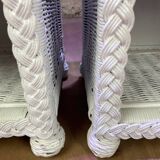 Pair of white lacquered rattan bedside tables