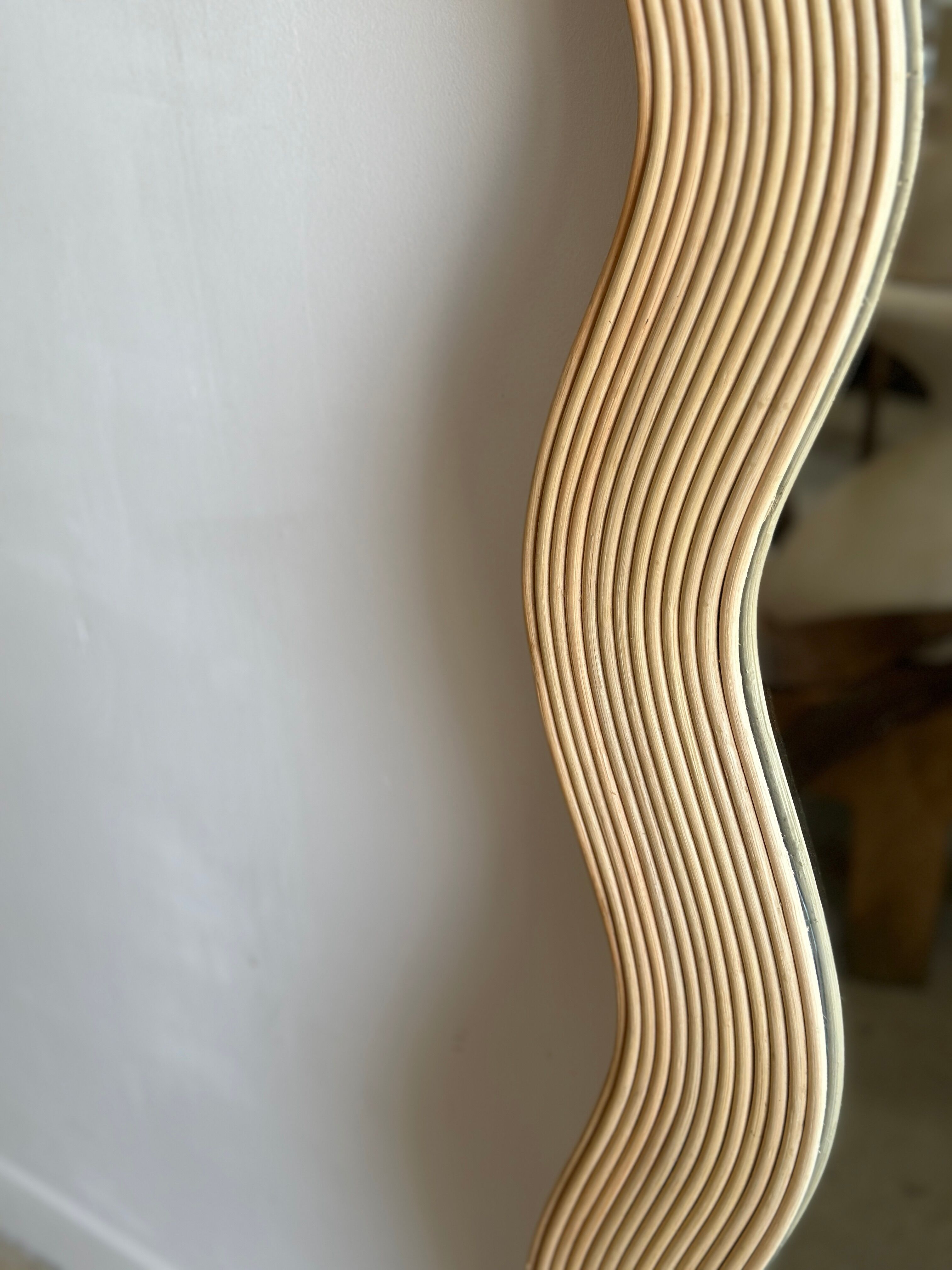 Zigzag rattan foot mirror H:182cm