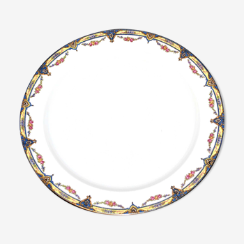 Plat rond en porcelaine de limoges - w. guerin & cie 1900 - décor guirlandes fleuries