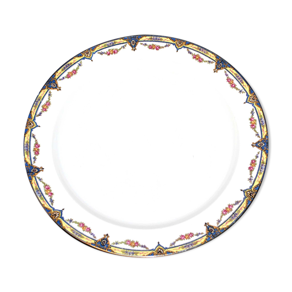 Plat rond en porcelaine de limoges - w. guerin & cie 1900 - décor guirlandes fleuries