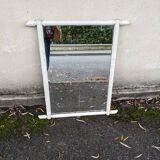 Large wooden mirror with bamboo effect painted in white, bohemian country decor