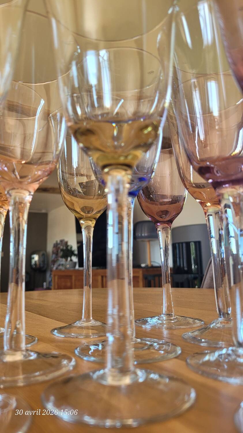 10 coloured glass stemmed glasses