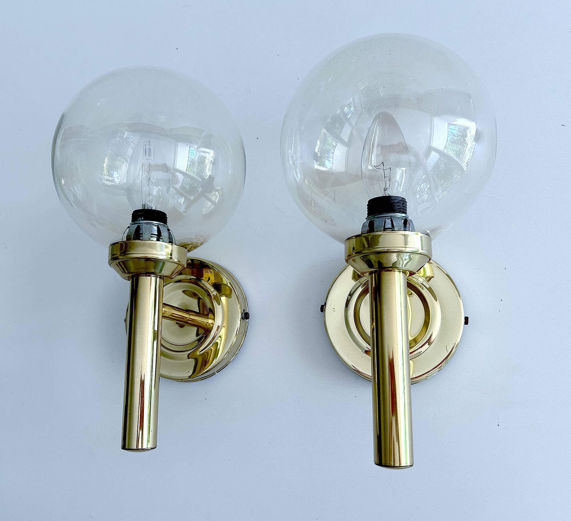 Pair Vintage Scandinavian Glass Wall Lights