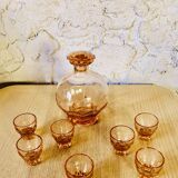 Vintage pink glass liqueur set