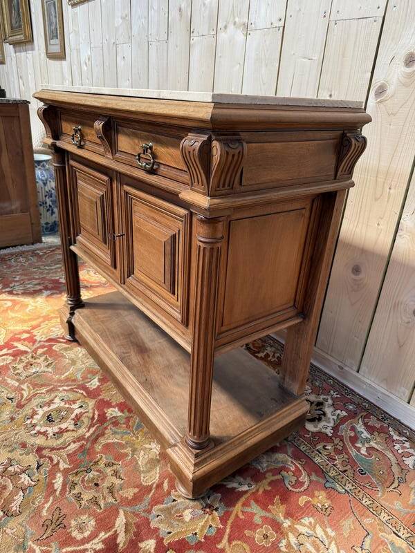 Desserte - Console Henri III en noyer et marbre beige