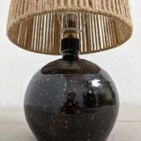 Vintage varnished stoneware lamp and jute rope