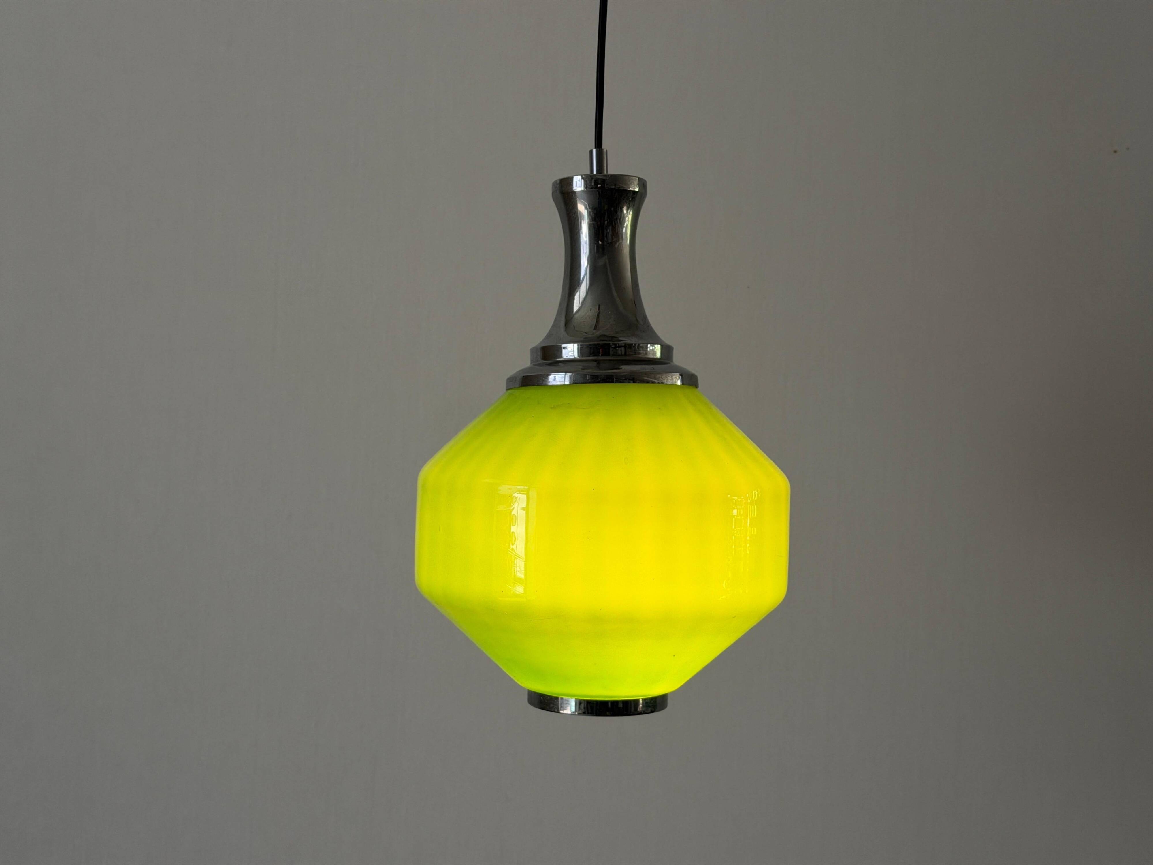 Green glass ceiling light with chrome frame, 1960s, Germany