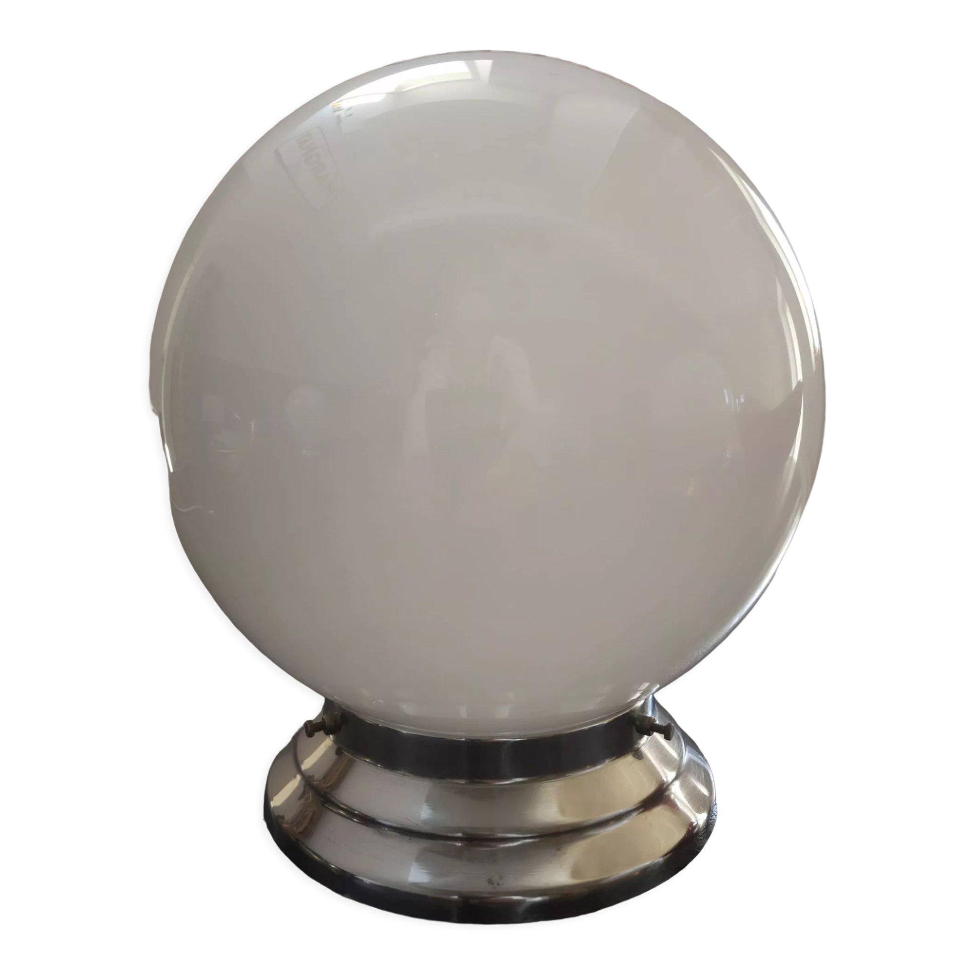 Ceiling lamp / wall lamp old opaline globe white base metal chrome Art Deco 1930 ø 20 cm TBE
